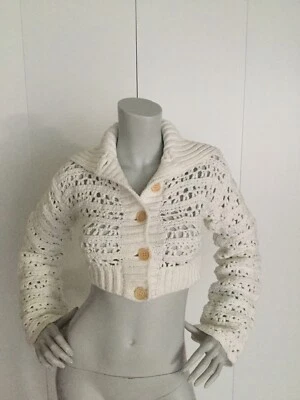 Catherine Malandrino White Cropped Knitted Jacket Size S - Imagem 1 de 4
