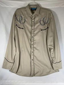 Benny's Pearl Snap Shirt 2XL Men's Khaki Rope Smile Pocket Horseshoes Western - Picture 1 of 7