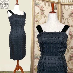 Abito vintage anni '50 nero FRINGE rockabilly festa clessidra taglia M 36-30-40 - Foto 1 di 9