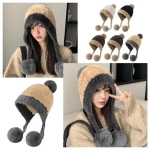 Plush Lei Feng Hat Thick Knit Hanging Ball Yarn Cap Protection Ear Velvet M Z5U3 - Picture 1 of 28