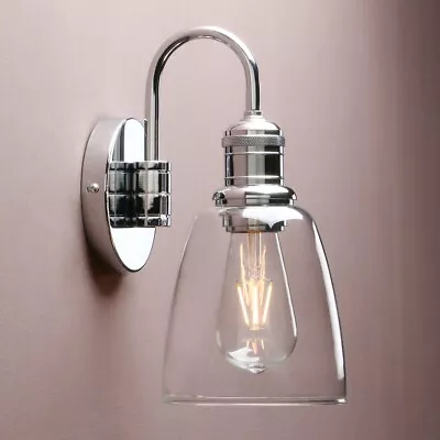 Modern Vintage Industrial Gooseneck Wall Lamp Sconce Glass Shade Light Fixture - Image 1 of 4