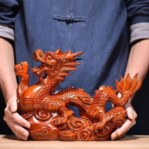 2024 Zodiac Dragon Wooden Carved Ornaments Office Decoration Crafts