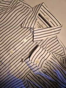 Men Abercrombie & Fitch White Navy Stripe Cotton Long Sleeve Dress Shirt XL NWOT - Picture 1 of 4