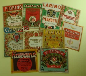 LOT DE 10 ETIQUETTES  diverses VERMOUTH TURIN   ALCOOL LIQUEUR  LABEL OLD  VH5 - Picture 1 of 1
