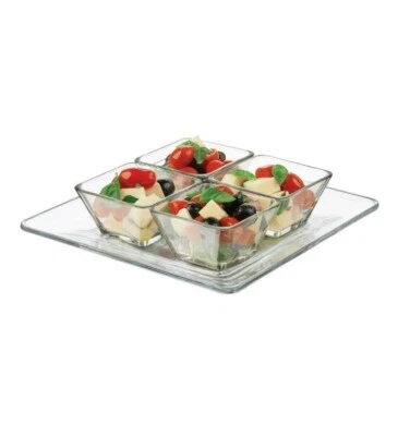 5 Pc Glass Serving Set Just Tasting  By Libbey W/ Platter & 4 Small Square Bowls - Image 1 of 4