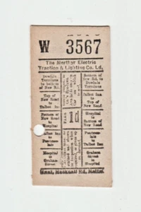 Billete de tranvía Merthyr Electric Traction & Lighting Company 1d - Imagen 1 de 2