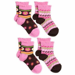 Jefferies Socks Girls Lace Trim Pink Flower Daisy Stripe Vintage Pattern 4PK