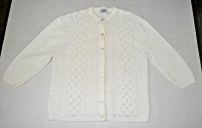 Cárdigan Suéter Estilo Por Rosa Talla L Años 60 Blanco Nieve Wintuk Tejido Hecho en EE. UU. Foto 1 de 4