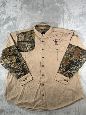Camisa de Tiro Masculina Vintage Cabelas 2XLT Bege Reclusão Lona 3D Anos 90 Camuflagem - Imagem 1 de 4