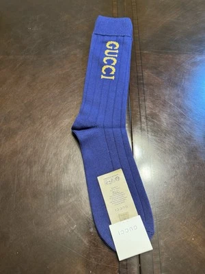 New Authentic Gucci Logo Socks Navy Size M - Imagem 1 de 4