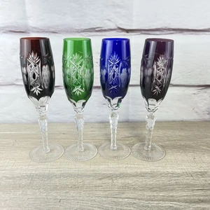 Nachtmann Traube Colored Crystal Champane Flutes 4pc Blue Green Purple Cut 9" - Picture 1 of 21