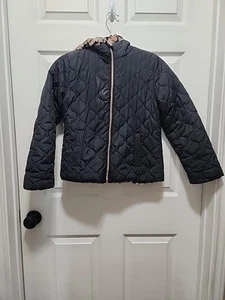 Pistachio Reversible Winter Puffer Jacket Girls Size 12 Black w/Faux Leopard Fur - Picture 1 of 10