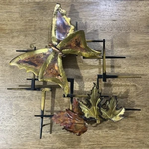 R H Berger Brutalist Nagel Wand Skulptur Metall Cooper Ahornblätter Schmetterling MCM - Bild 1 von 18