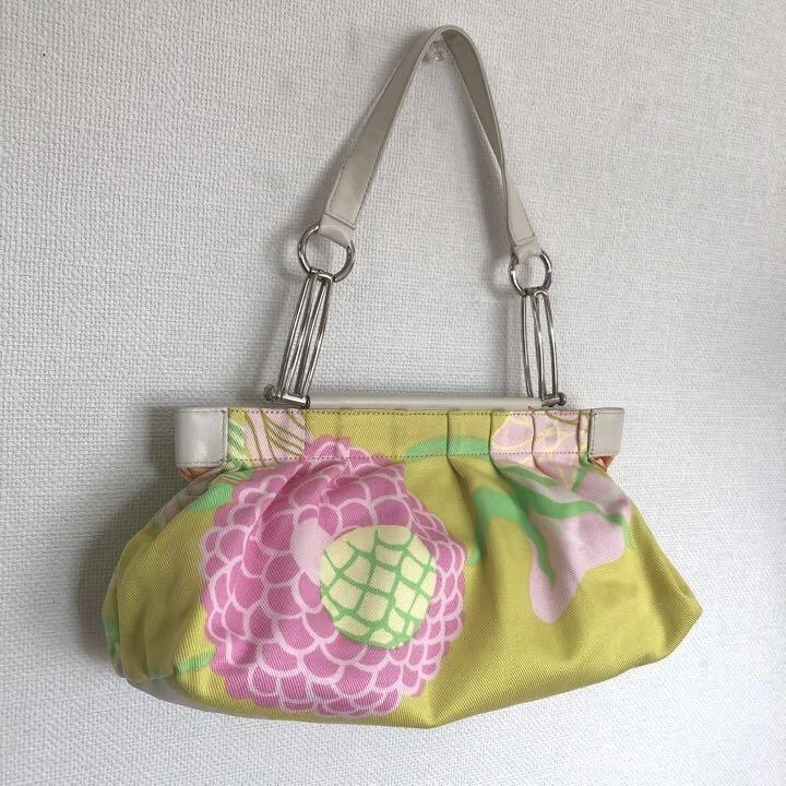 Bolso de Hombro DOLCE & GABBANA Patrón Floral Cuero Bolso de Mano Amarillo Rosa Plata Foto 1 de 4