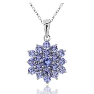 Collana Fiore Tanzanite Argento Sterling Simulata - Foto 1 di 4