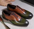 Men's Fashion British Square Toe Carved Wing Tip Lace Up Color Matching Shoes_