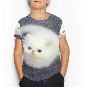 Kids Tshirt Cute Cat T-Shirt Fullprint Polyester Material 100% Safe for Children - Picture 1 of 3