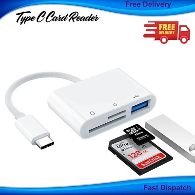 For Apple iPhone 16 Pro Max 3in1 USB C Card Reader Flash Drive SD TF OTG Adapter - Image 1 of 4