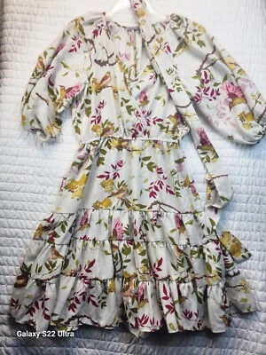 Vestido Danny and Nicole Floral Midi Caprichoso Hadas Jardín Talla 4 Volantes Cinturón Casa de Campo Foto 1 de 4