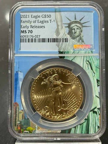 2021 $50 Gold American Eagle Type 1 NGC ER MS 70 (Liberty Core Holder) 32 Known Cover