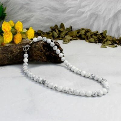 A++ Natürlicher Howlith Glatt Rund Edelstein Perlen Ausgleichen Energie Halsk... - Bild 1 von 4