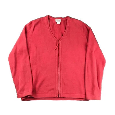 Foxcroft Sweater Womens Medium Pink Cotton V Neck Full Zip Lightweight - Image 1 of 4