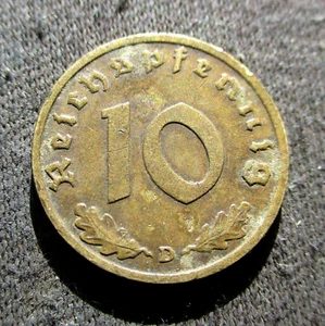 OLD 10 REICHSPFENNIG 1938 D COIN OF THIRD REICH GERMANY WORLD WAR II MUNICH - Picture 1 of 2