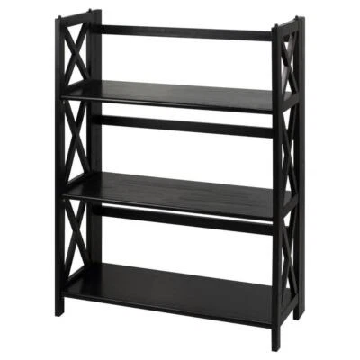 Casual Home Bookcase 38 in. Black Wood 3-shelf Etagere Open Back Stackable - Image 1 of 4