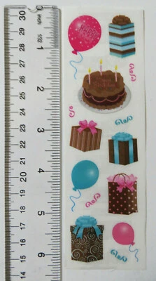 Sandylion BIRTHDAY CELEBRATION - 1 Strip of Vintage Birthday Party Stickers  - Image 1 of 2
