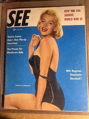 MARILYN MONROE - VER REVISTA 07/55 - ¡GRAN PORTADA DE FOTO A COLOR REVISTA MÁS GRANDE!! Foto 1 de 2