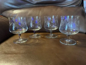 Vintage Etched Vine Shrimp Cocktail Chiller Crystal Glasses Set of 4 No Liners - Picture 1 of 6