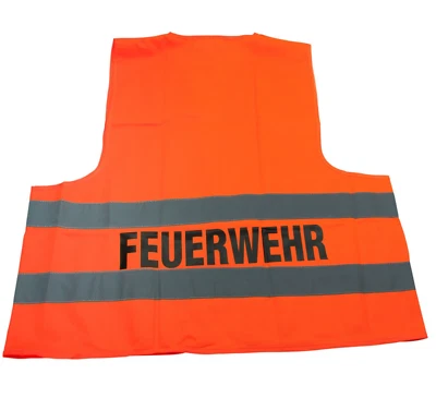 MARKENLOS Warnweste Sicherheitsweste Orange Aufdruck "Feuerwehr" THL EN ISO 20471 Klasse 2