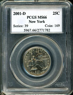 2001-D 25c New York MS66 PCGS # 5967.66-2771782 + Bonus - Image 1 of 2