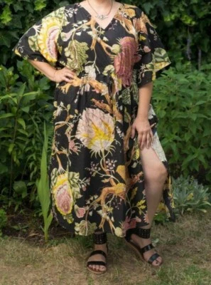 Cotton Long Kaftan , Floral Printed ,Party Wear Dress Indian Tunic, Summer Cloth - Image 1 of 4