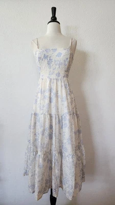 Nuevo Vestido Anthropologie Midi Talla Pequeña Blanco Ojales Floral Coqueta Lazo Jardín Foto 1 de 4