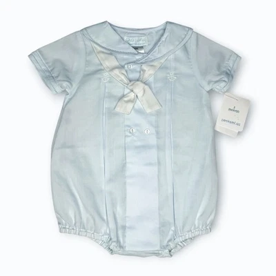 NUEVO CON ETIQUETAS Petit Ami Bordado Bebé Niño Marinero Náutico Azul Mameluco Conjunto 3 Meses Foto 1 de 4