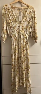FAITHFULL THE BRAND Rafa Midi Dress US 8 / Large Off White Goldie Floral NWT - Picture 1 of 12