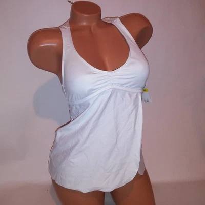 Camiseta Tankini de Natación Lucky Brand Mediana Blanca Sólida Crochet Espalda Corredora Inalámbrica Nueva Foto 1 de 4