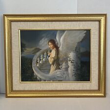 Angel On Stairway Edward Tadiello Matte Gold Frame Picture Art 22.25”x18.25”