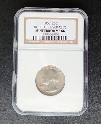 1966 Double Curved Clip Error Quarter NGC MS 66 PICTURES INCLUDED - Image 1 of 2