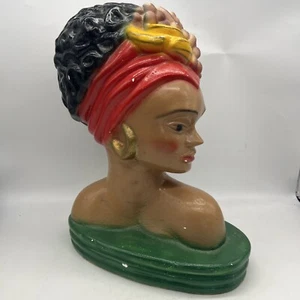 Vintage Mexiko Kreidegeschirr Señorita Frau Büste Obst Banane Trauben Stirnband 14 Zoll - Bild 1 von 10