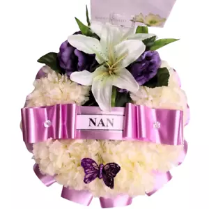 Mothers Day Artificial Silk Funeral Flower Wreath Ring Tribute Rose Faux Mum - Picture 1 of 7