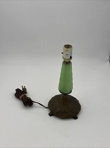 Antique Art Deco Jadeite Glass Table Lamp Brass Base Light 1920’s 12” Tall - Picture 1 of 9