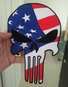 Large Skull Punisher Flag USA Scary Satan symbol Embroidered Iron-On Sew patch - Picture 1 of 6