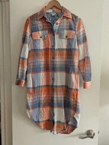 Abito Camicia Sundance Arancione e Blu Lorelei Plaid Flanella Tg PS - Foto 1 di 7