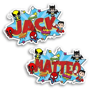Custom Comic Hero Name Sticker Pop Art Vinyl Decal Gift Water Bottle Laptop - Picture 1 of 9