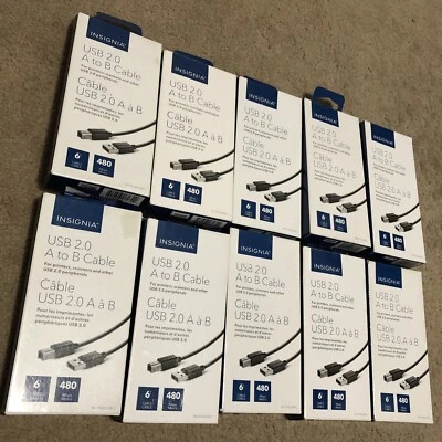 10X Insignia USB 2.0 A to B USB-B 6ft Cable for Printer Scanner External Drive - Image 1 of 4