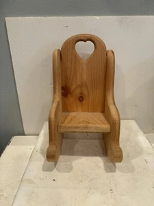 Vintage Wooden Baby Doll Rocking Chair 10.5” Heart Cut Back NICE Oak Wood RARE - Picture 1 of 24
