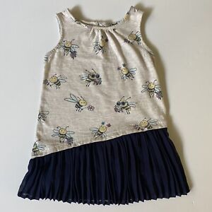 Gap Dress Size 2T  Bumble bee Flowers Drop-Waist Navy Blue Pleated 24 Months