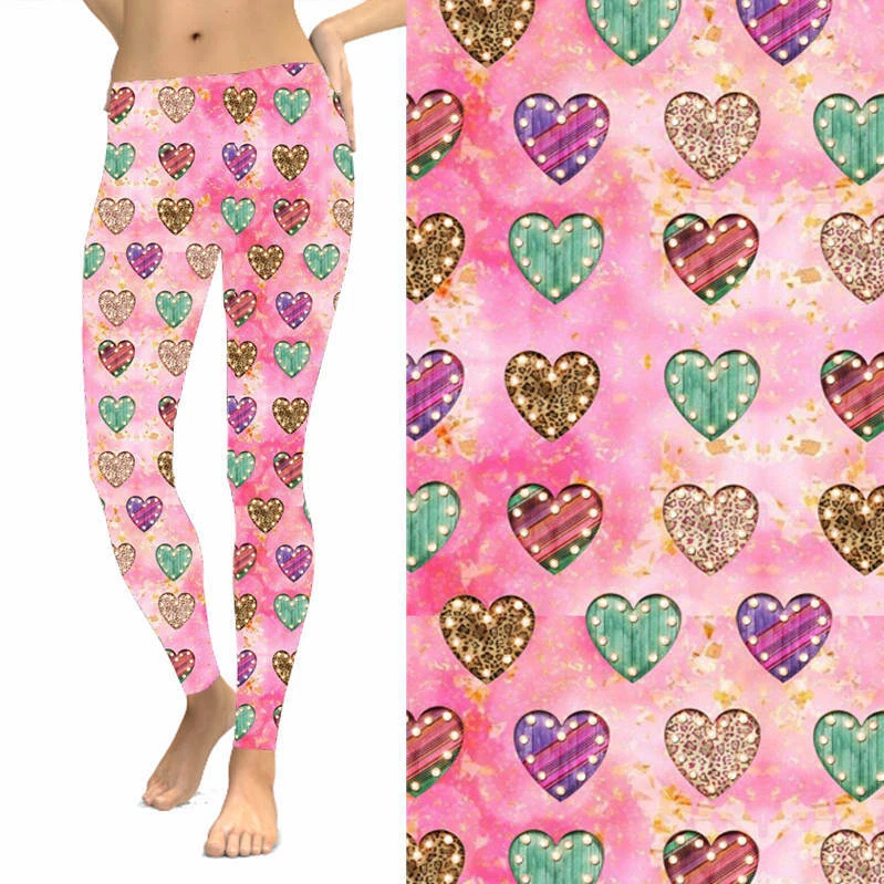 Leggings femininas Glowing Hearts Dia dos Namorados TC2 extra plus size 20-26 - Imagem 1 de 2